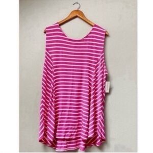 Plus Size Tessa Sleeveless Pink & White Striped Top